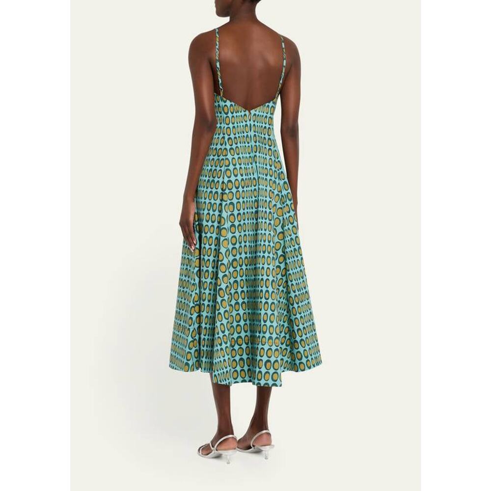 Christopher John Rogers Wiggle Dot V Neck Midi Dress in Agave 2 - Picture 4 of 5